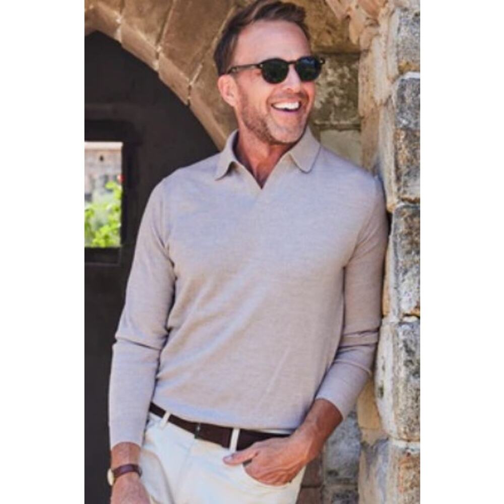 Collars & Co. Bellagio Buttonless Long Sleeve Merino Wool Polo